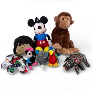 Lot Of 8 Mixed Plush Animals TY Aurora Mickey Minnie Homemade Pillow Pets Retire